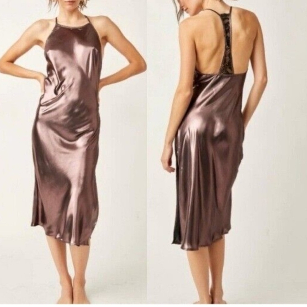 Free People Sunset Shimmer Bronze Backless Dress